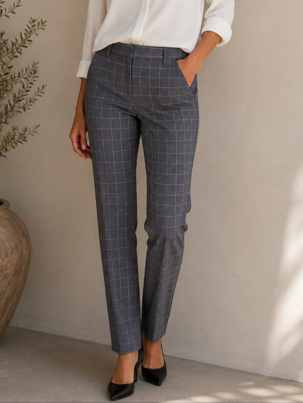 NWOT!! Tristan | Women’s Grey Windowpane Plaid Dress Pants, Size 10